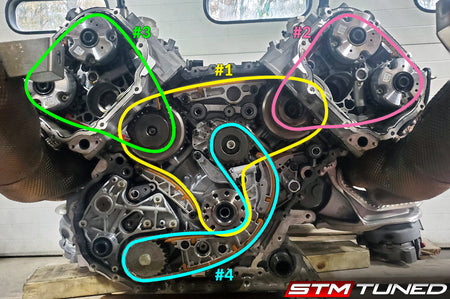 R8/Huracan Upper Right Side Cam Timing Chain Diagram (06E109465AS #2 Pink)