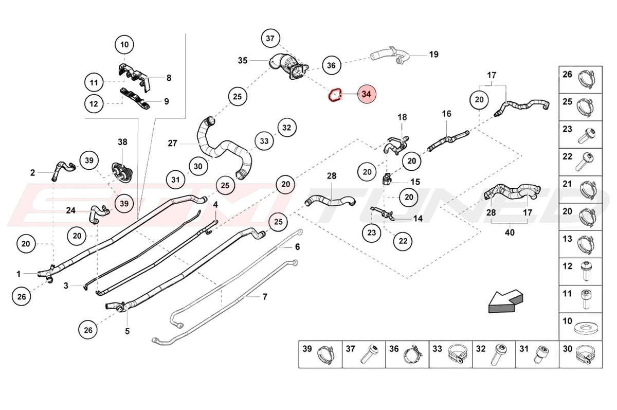 Audi OEM Water Pipe Gasket for R8 Huracan Gallardo (07L103121R)