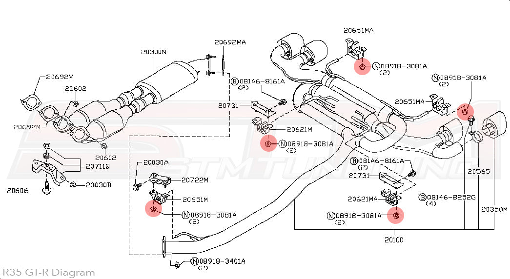 08918-3081A Nissan Exhaust Hanger Nuts - R35 GTR