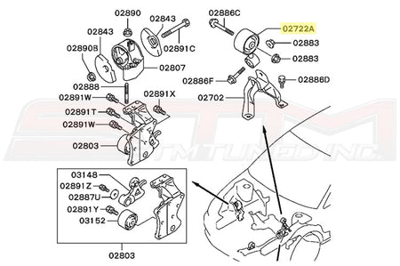 Mitsubishi OEM Rear Engine Mount Roll Stopper for Evo 8/9 Part number 1092A018 Image © STM Tuned Inc.