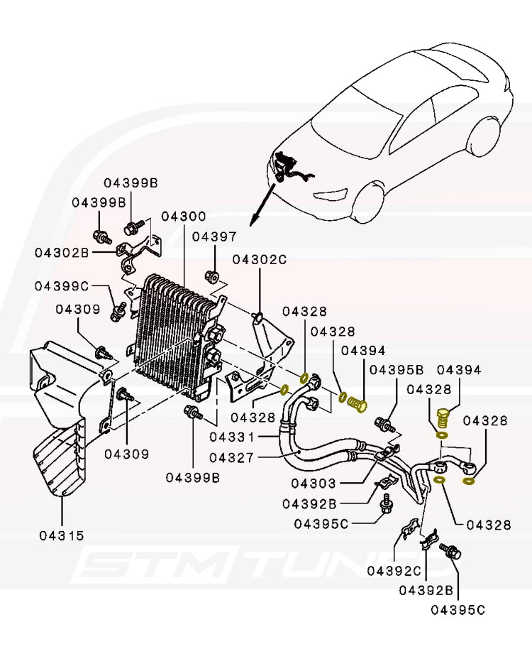 Mitsubishi OEM Engine Oil Cooler Line Banjo Bolt Set (Evo X Diagram)