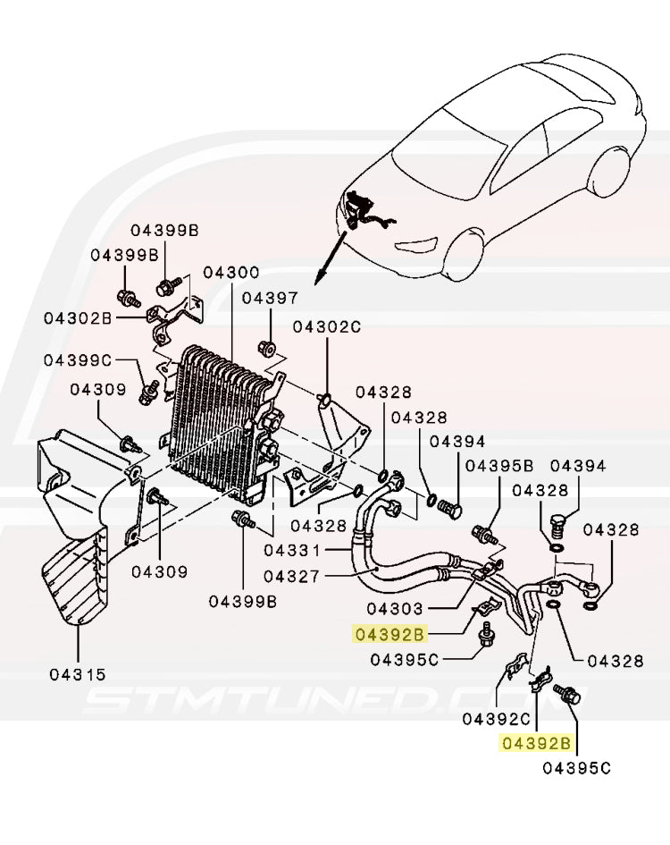 Mitsubishi OEM Engine Oil Cooler Line Bracket for Evo X (1226A014)  Image © STM Tuned Inc