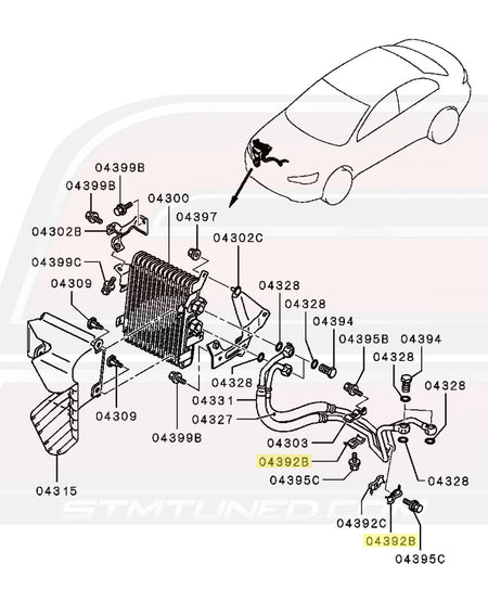 Mitsubishi OEM Engine Oil Cooler Line Bracket for Evo X (1226A014)  Image © STM Tuned Inc