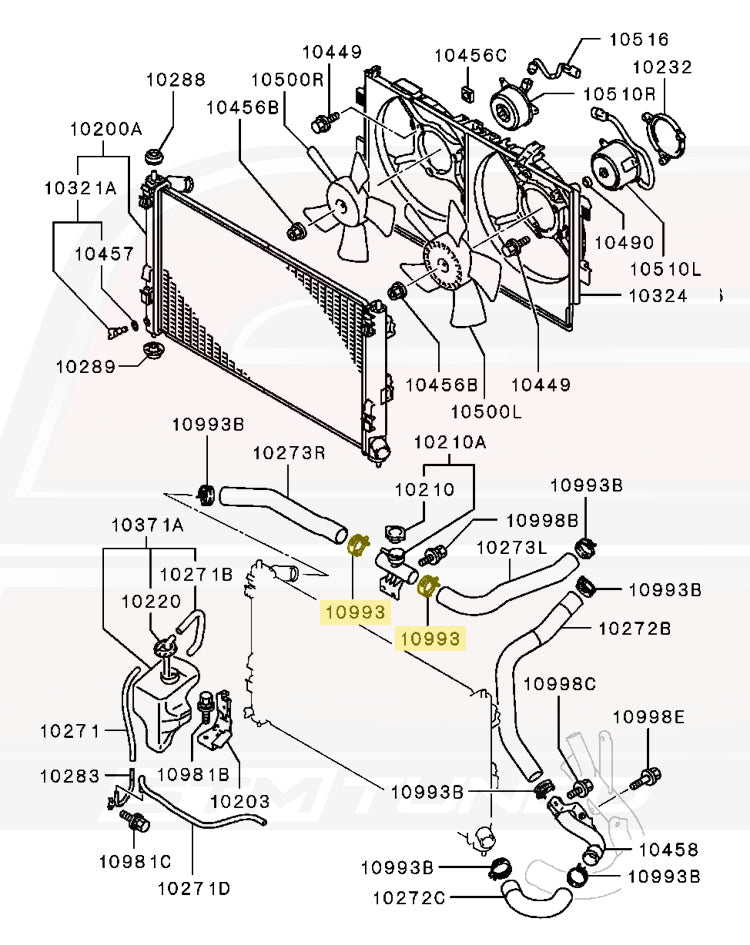 Mitsubishi OEM Radiator Hose Clamp for Evo X (1370A873) 10993 Diagram