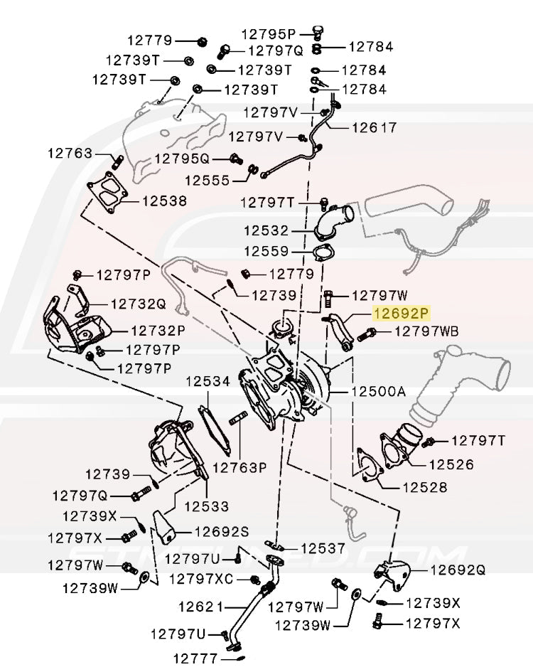 Mitsubishi OEM Turbo Bracket for Evo X Diagram (1515A166)  Image © STM Tuned Inc