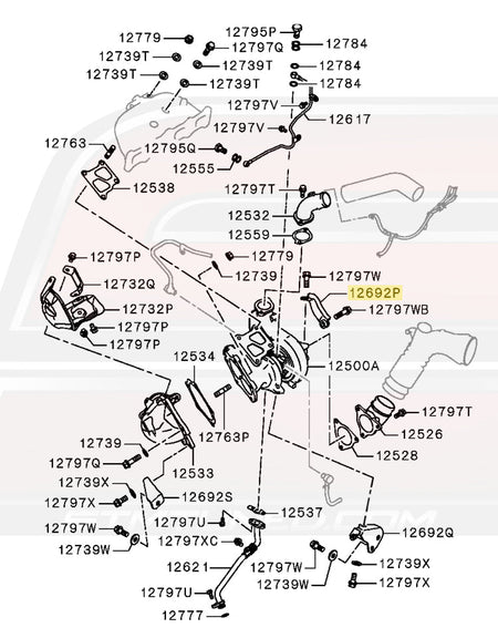 Mitsubishi OEM Turbo Bracket for Evo X Diagram (1515A166)  Image © STM Tuned Inc