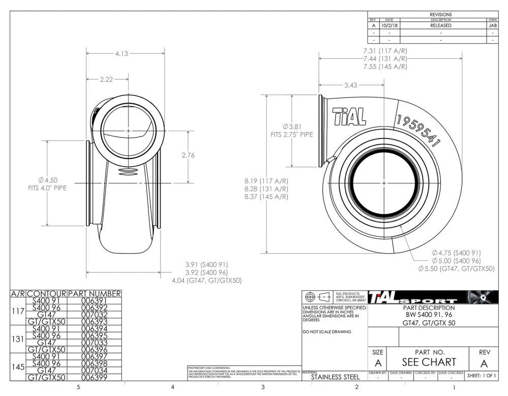 FP400 84HTZ Journal Bearing Turbo (1400 HP)