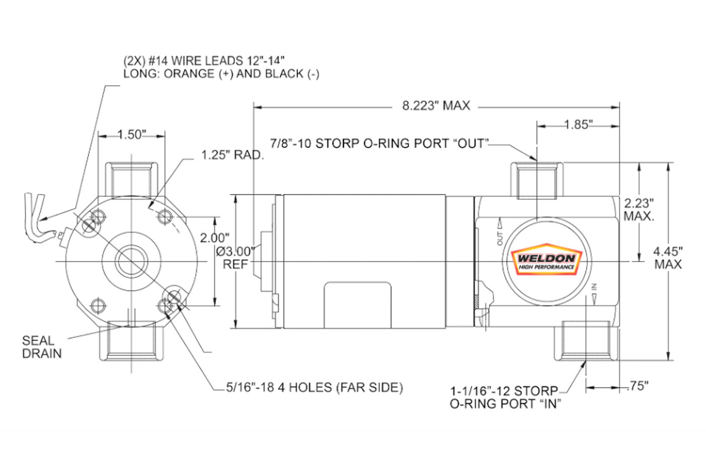 Weldon Electric Racing Fuel Pump -12AN Inlet / -10AN Outlet (2345-A) schematics
