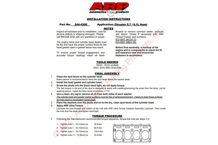 ARP Head Studs for 6.2L Hemi Hellcat TRX Trackhawk (244-4300)