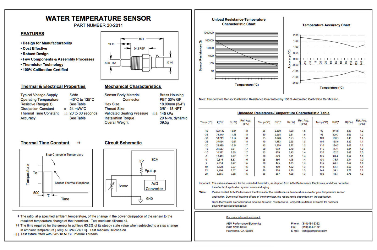 AEM Water Temp Sensor Kit 3/8 NPT (30-2011)
