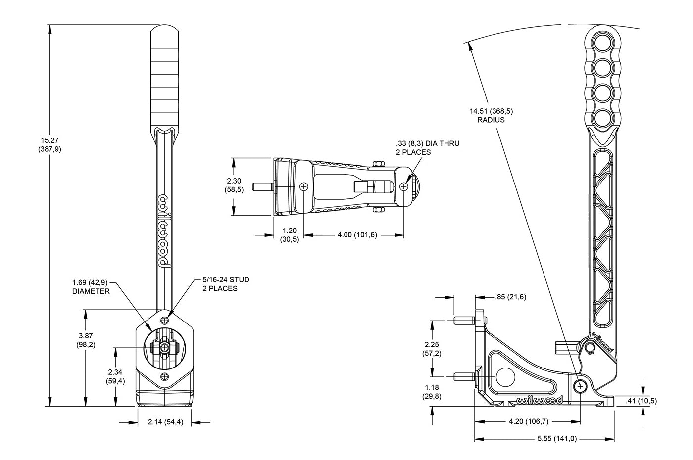 340-14769 Wilwood Vertical Hand Brake Lever Assembly