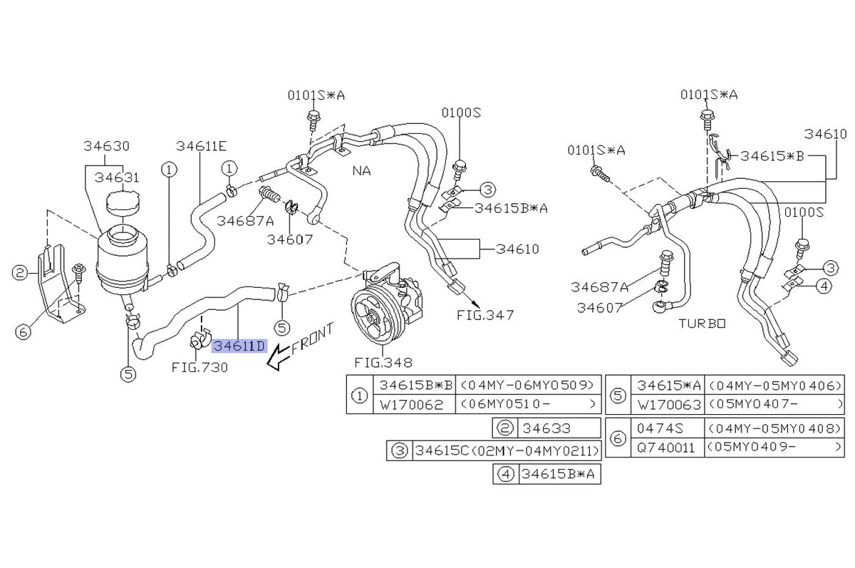 Subaru OEM Power Steering Hose for 2002-2003 WRX (34611FE000)