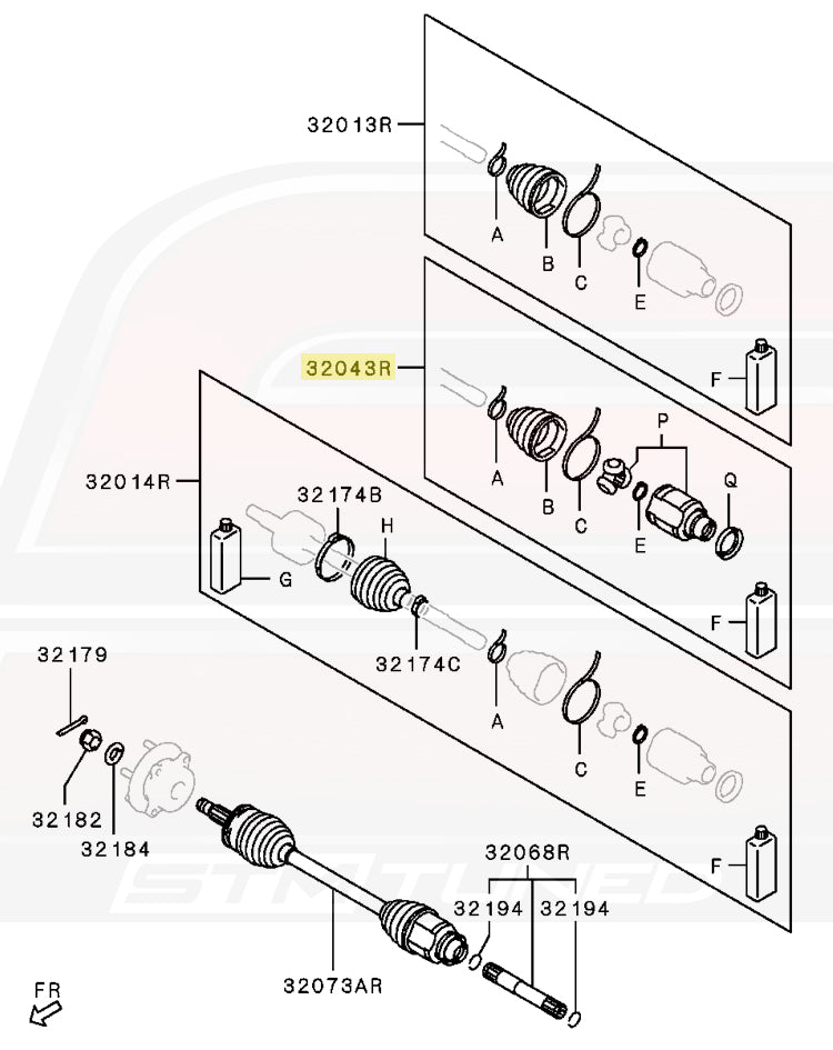 Evo X 2008-2010 Cotter-Pin Style Axle RH