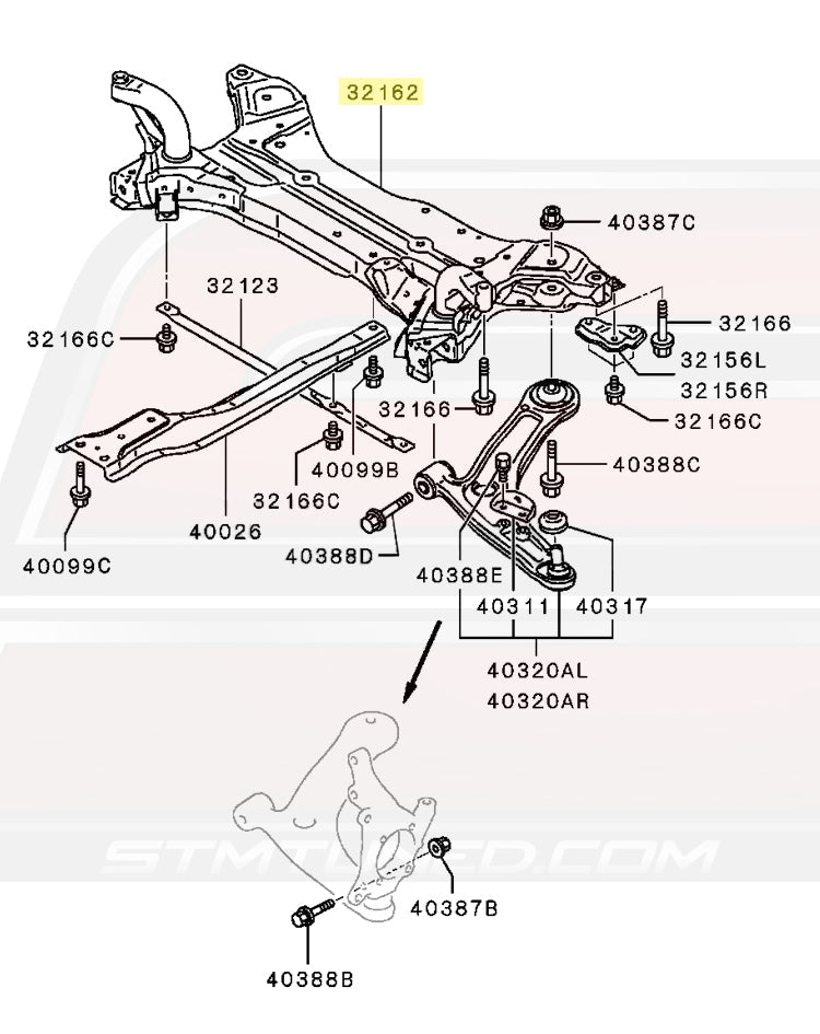 Evo X Front Crossmember Diagram (4000A124)