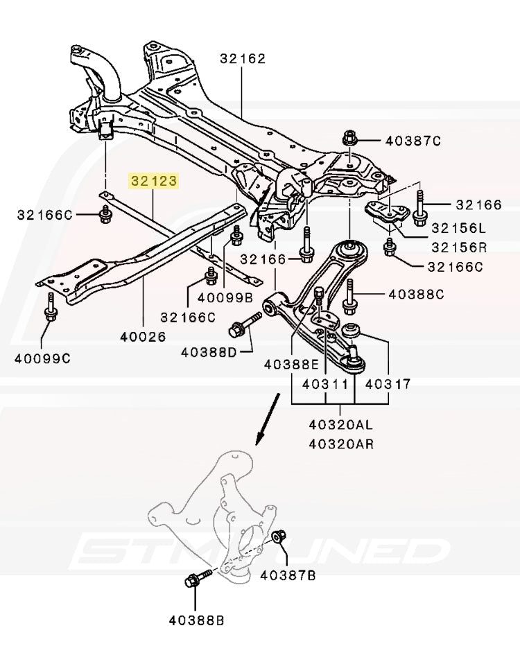 4000A125 Evo X OEM Front Cross Member Bar Diagram