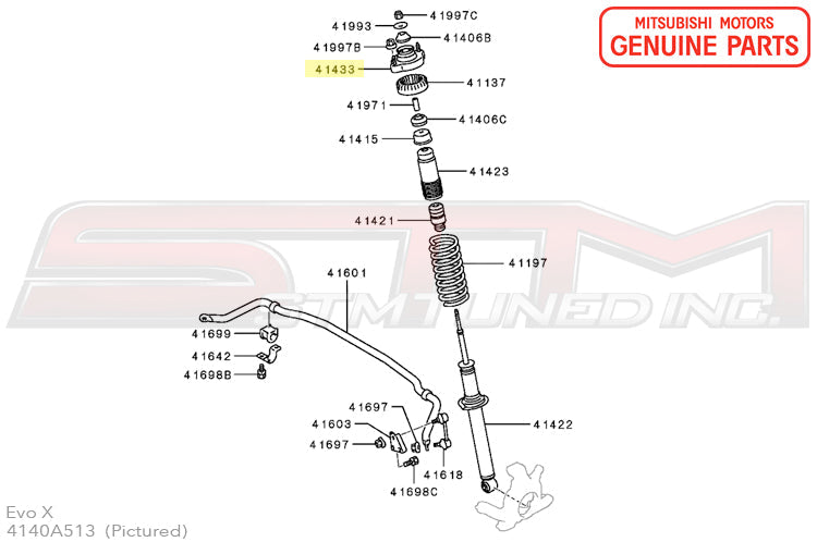 4140A513 Mitsubishi Rear Suspension Shock Absorber Insulator - Evo 7/8/9/X