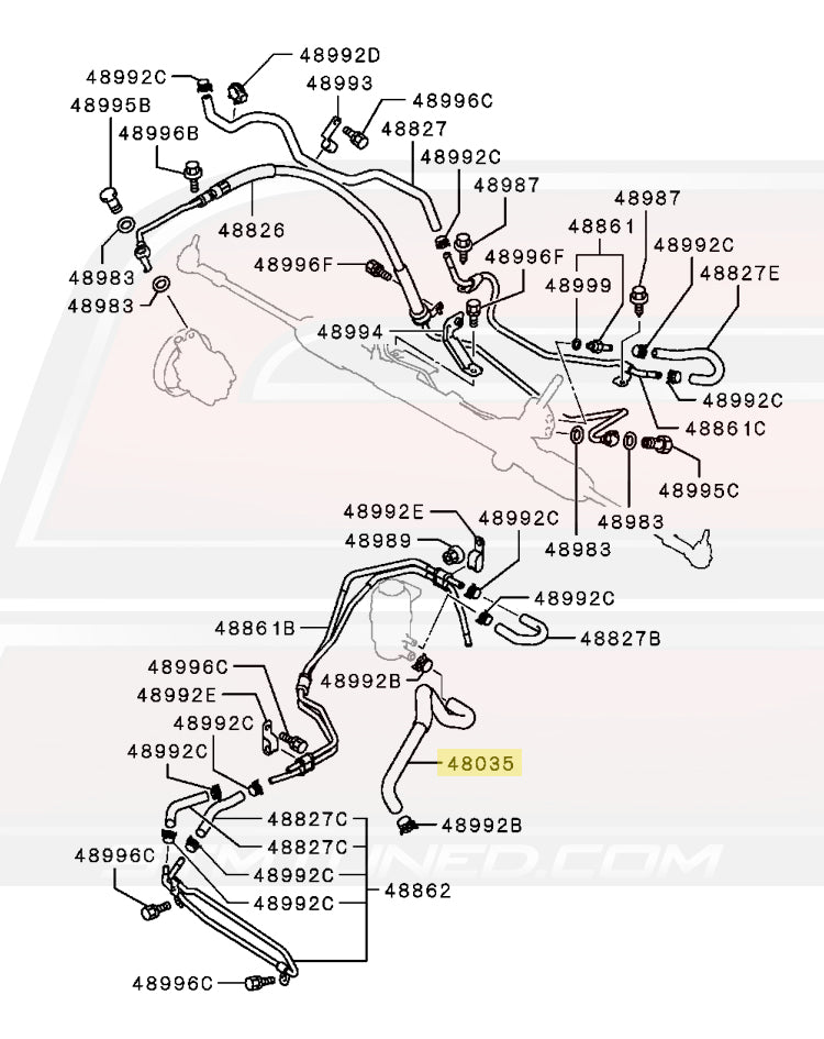 Mitsubishi OEM Evo X Power Steering Hose Diagram
