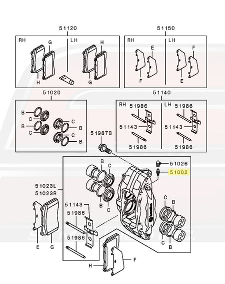 Mitsubishi OEM Brembo Caliper Bleeder Diagram for Evo X (4605A566)