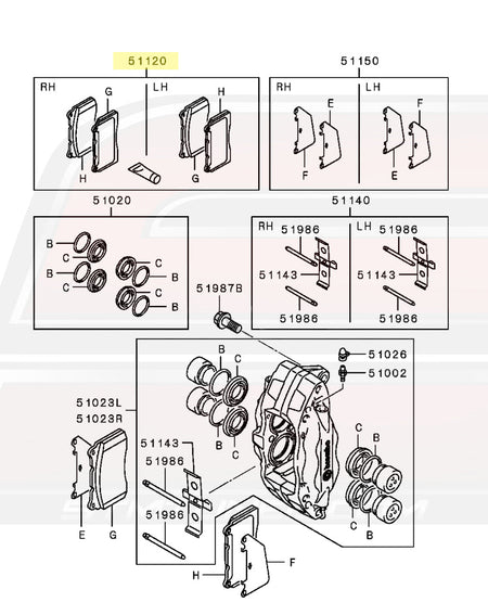 4605A572 OEM Evo X Front Brembo Brake Pads Diagram