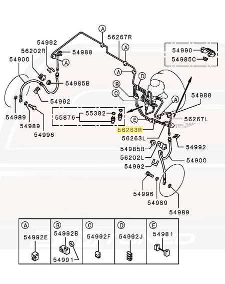 Mitsubishi OEM Front Brake Line Diagram (RH) Evo 8/9 RS (4650A046)