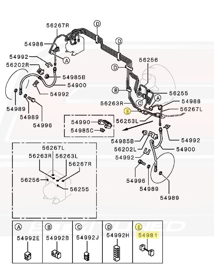 4650A251 Evo 8/9 Brake Fluid Line Protector Clip E (Diagram with ABS)