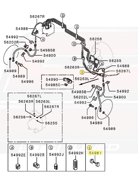 4650A251 Evo 8/9 Brake Fluid Line Protector Clip E (Diagram with ABS)