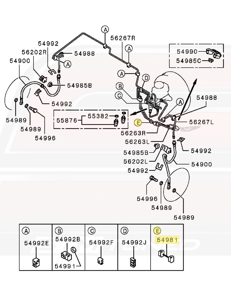 4650A251 Evo 8/9 Brake Fluid Line Protector Clip E (RS Diagram without ABS)