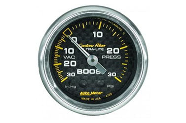 Boost/Vacuum: -30 to 30 PSI - Carbon Fiber Mechanical Gauge (2 1/16") 