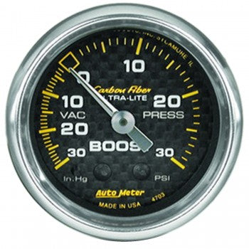 Boost/Vacuum: -30 to 30 PSI - Carbon Fiber Mechanical Gauge (2 1/16")