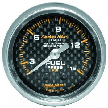 Fuel Pressure: 0-15 PSI - Carbon Fiber Mechanical Gauge (2 5/8")