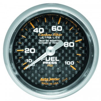 Fuel Pressure: 0-100 PSI Carbon Fiber Mechanical Gauge (2 1/16")