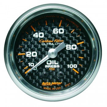 Oil Pressure: 0-100 PSI - Carbon Fiber Mechanical Gauge (2 1/16")