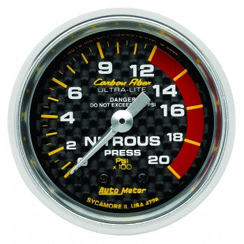 Nitrous Pressure: 0-2000 PSI - Carbon Fiber Mechanical Gauge (2 1/16")