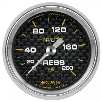 Pressure Gauge: 0-200 PSI - Carbon Fiber Mechanical Gauge (2 1/16")