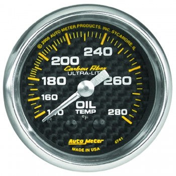 Oil Temperature: 140-280°F - Carbon Fiber Mechanical Gauge (2 1/16")