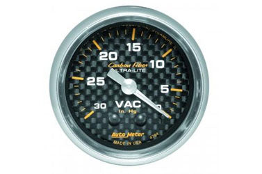Vacuum: 0-30 inHg - Carbon Fiber Mechanical Gauge (2 1/16")v