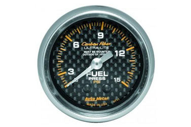 Fuel Pressure: 0-15 PSI - Carbon Fiber Mechanical Gauge (2 5/8")