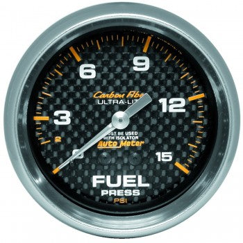 Fuel Pressure w/ Isolator: 0-15 PSI - Carbon Fiber Mechanical Gauge ( 2 5/8")