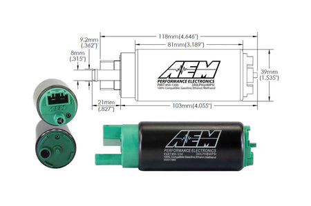 AEM 340lph E85 Fuel Pump for Evo 4-9, 2G DSM and 1G FWD (50-1200)
