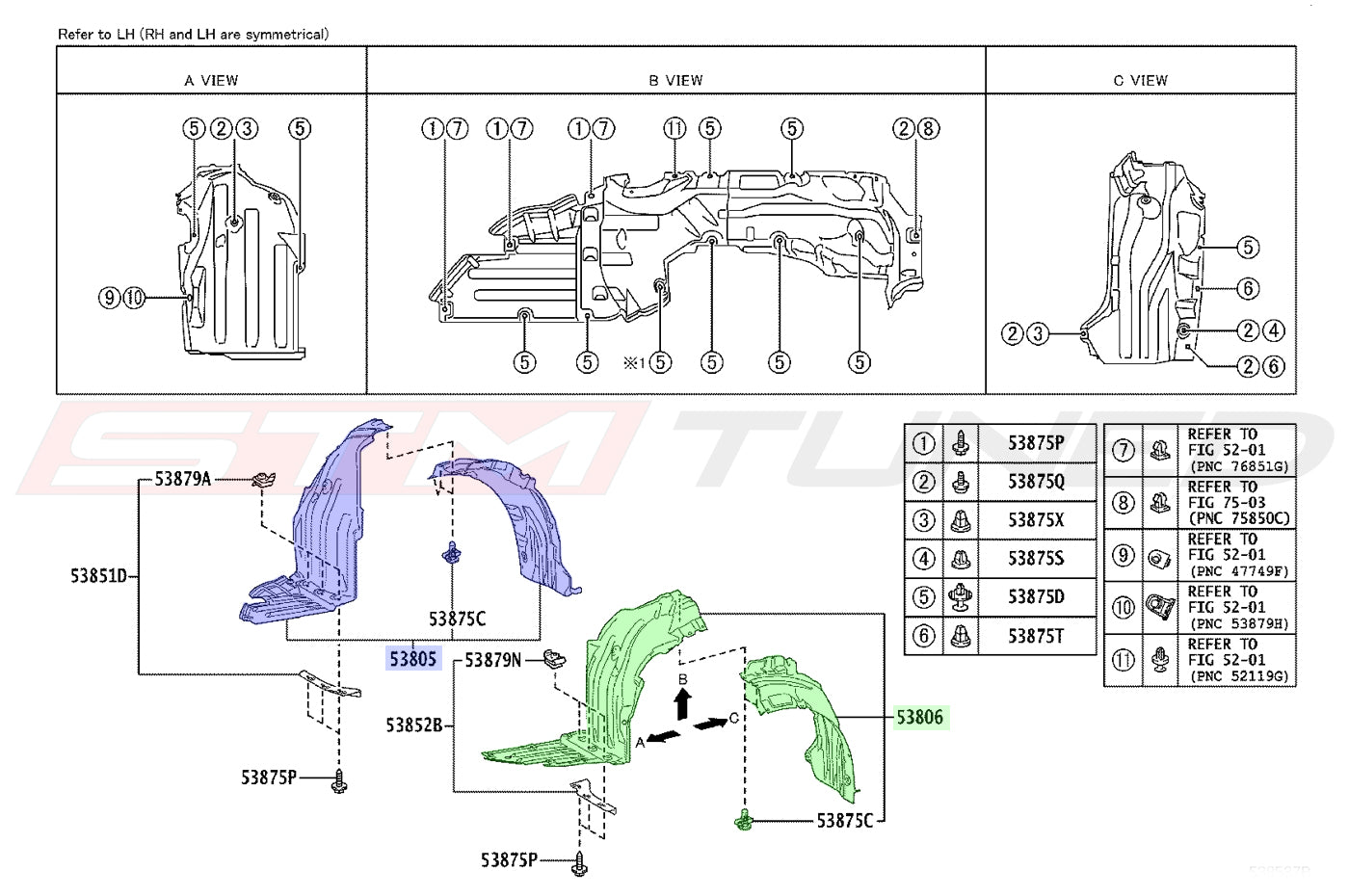 Toyota OEM Fender Liners for 2023+ Corolla GR (5380512150-5380612150)