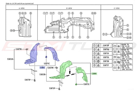 Toyota OEM Fender Liners for 2023+ Corolla GR (5380512150-5380612150)