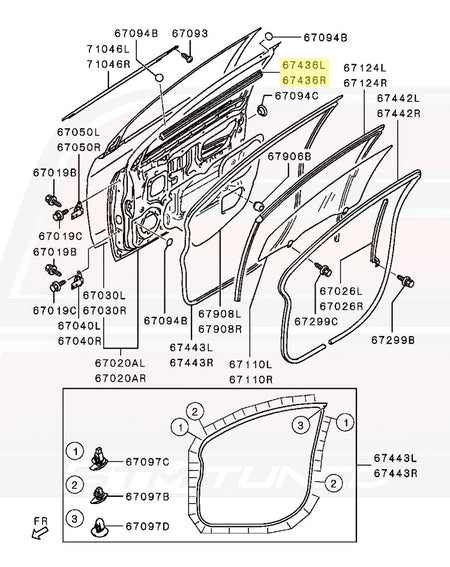 5706A339 OEM Evo X Front Door Window Belt Weather Strip Diagram