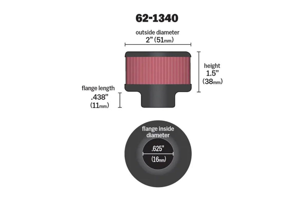K&N Breather Filter with 5/8 inch Rubber Flange (62-1340)