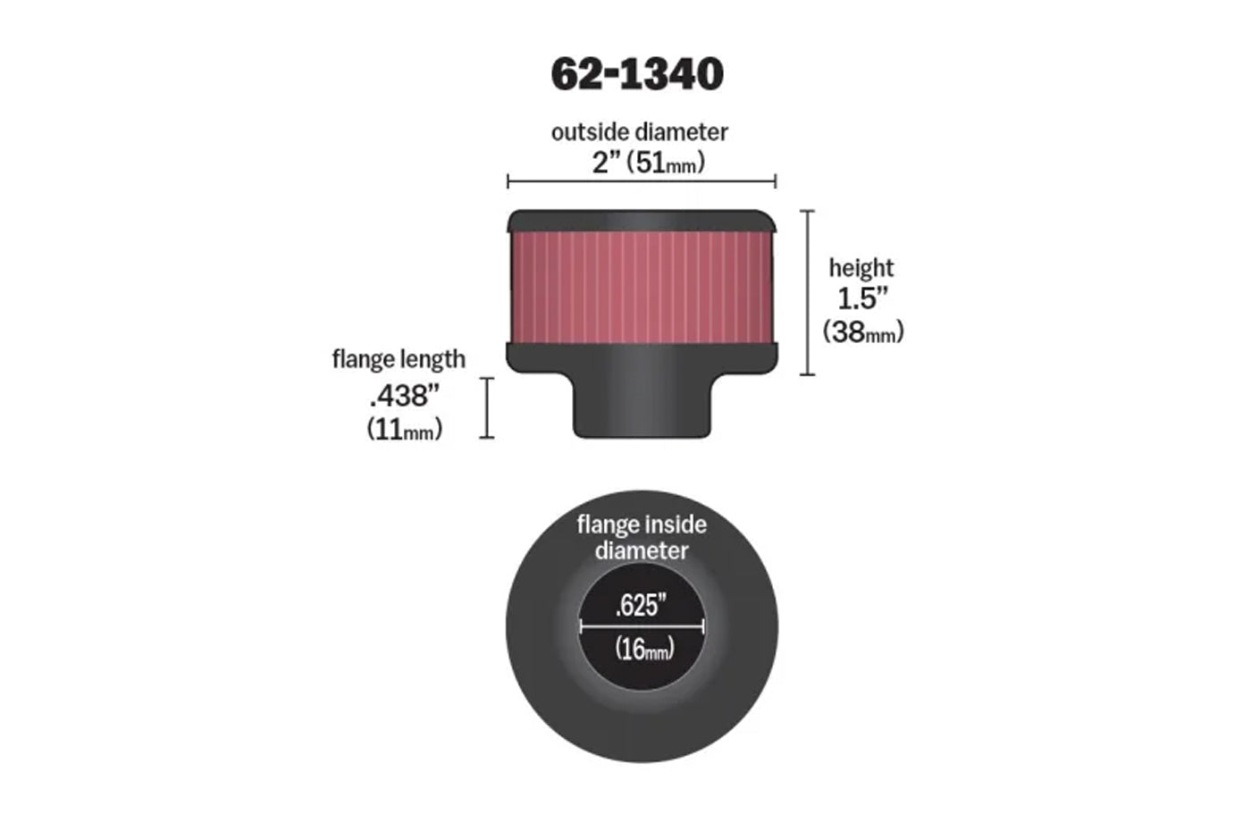 K&N Breather Filter with 5/8 inch Rubber Flange (62-1340)