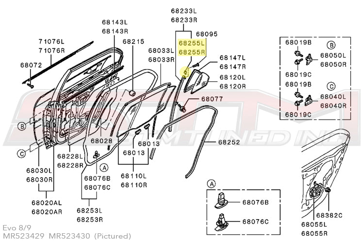 MR523429 MR523430 Mitsubishi Rear Door Window Garnish - Evo 7/8/9