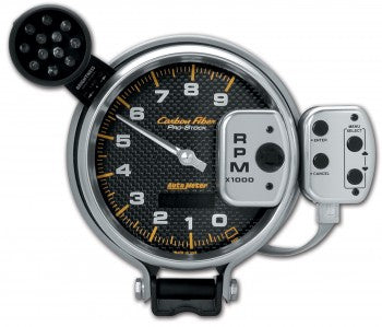 Tachometer: 0-9,000 RPM - Carbon Fiber Pro-Stock Pedestal w/ Super Lite & Peak Mem (5")