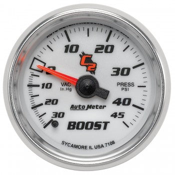 Boost/Vacuum: -30 to 45 PSI - C2 Mechanical Gauge (2 1/16")