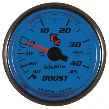 Boost/Vacuum: -30 to 45 PSI - C2 Mechanical Gauge (2 1/16")
