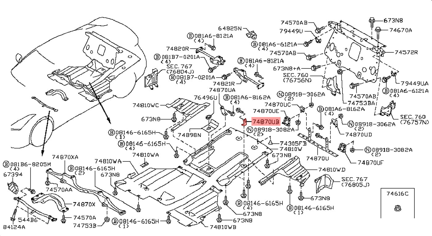 Nissan OEM Rear Diffuser Bracket for R35 GTR (748G1-JF00B)