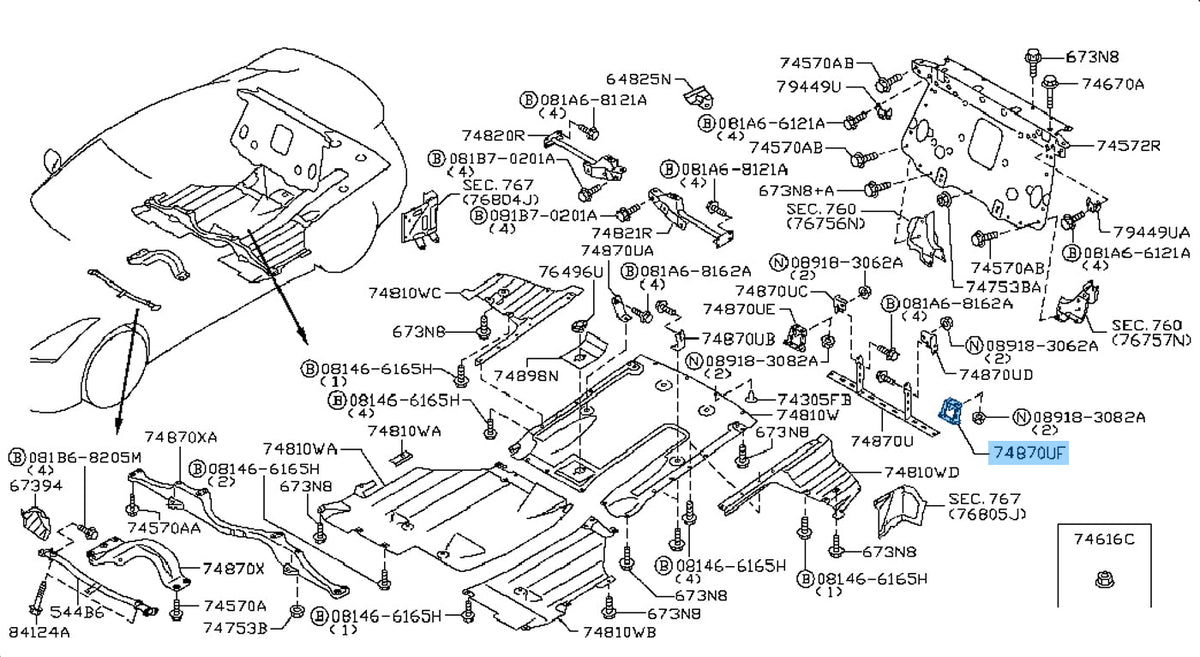 Nissan OEM Rear Diffuser Bracket for R35 GTR (748G1-JF00D)